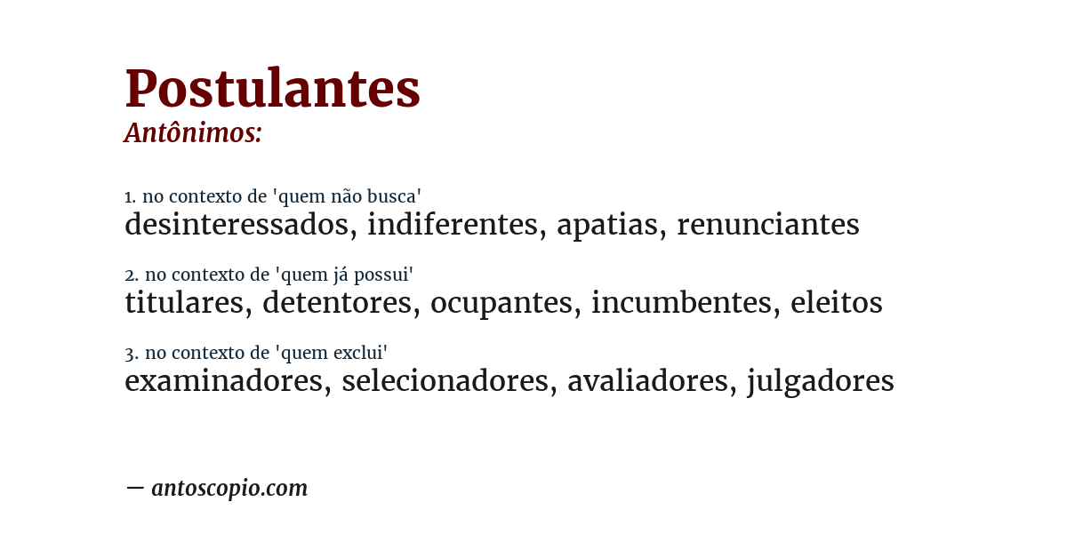 Antônimo de postulantes