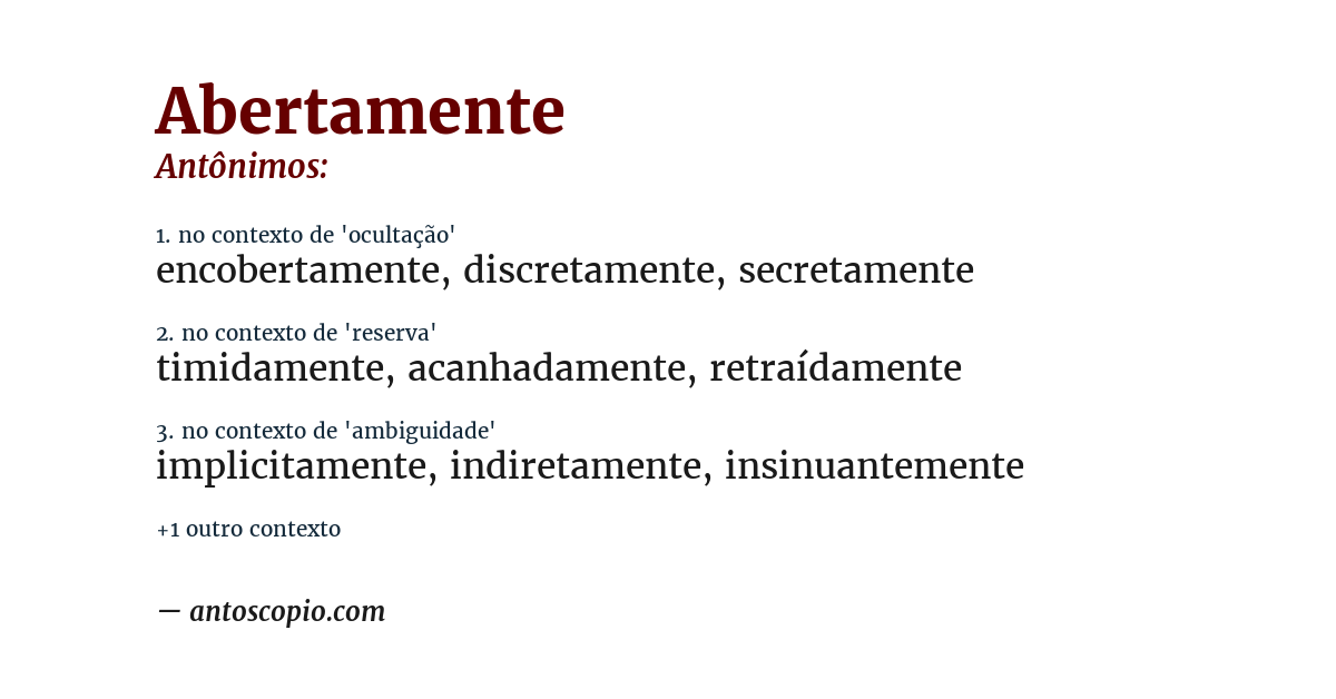 Antônimo de abertamente