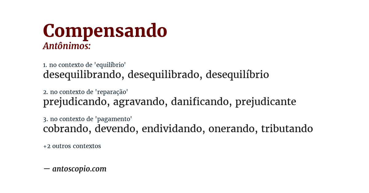 Antônimo de compensando
