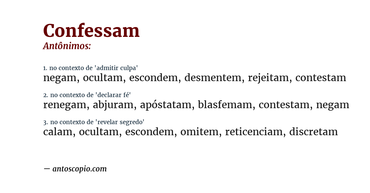 Antônimo de confessam