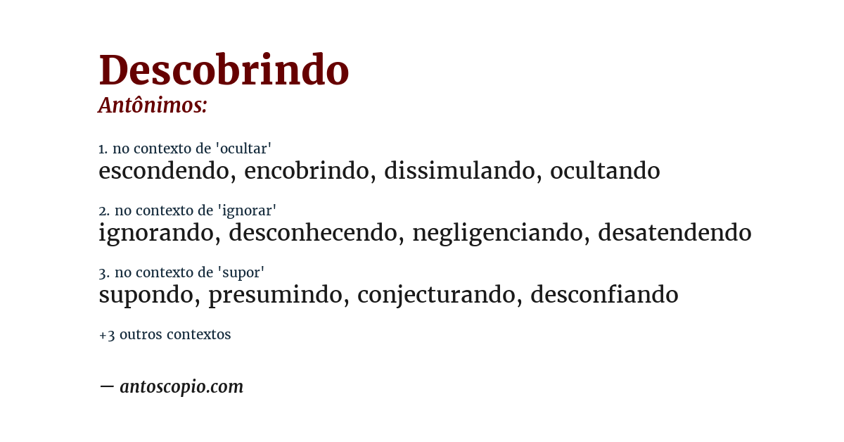 Antônimo de descobrindo
