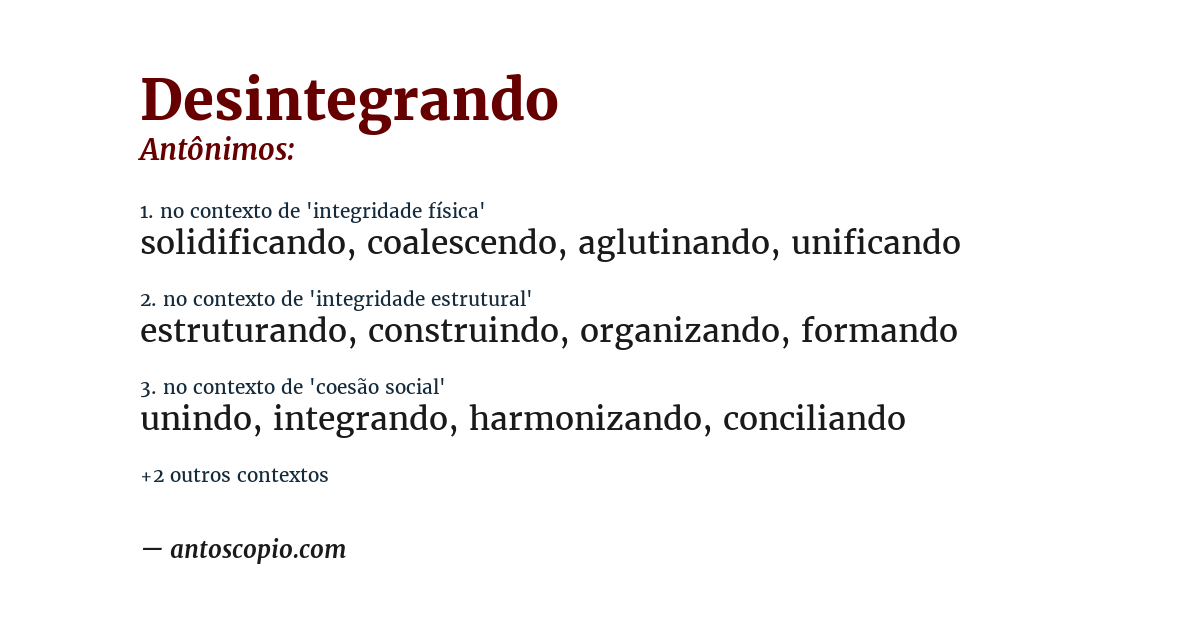 Antônimo de desintegrando