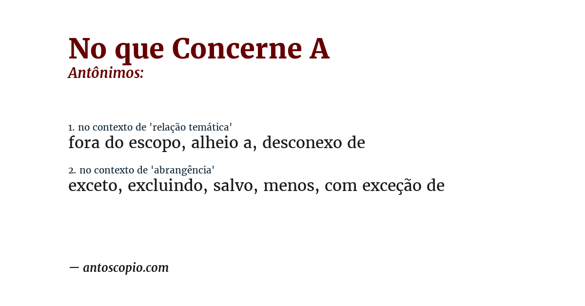 Antônimo de no que concerne a