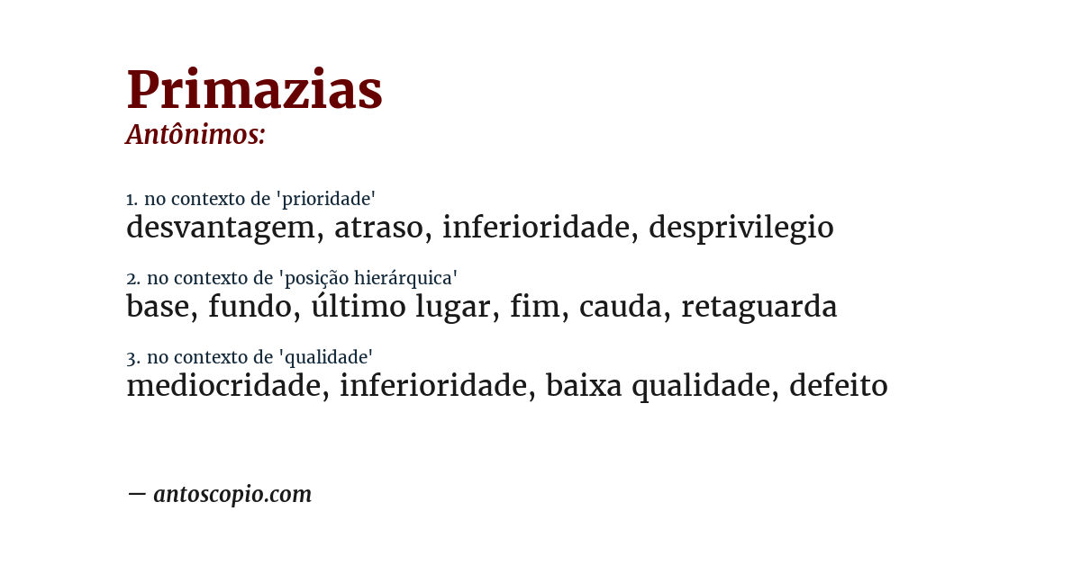 Antônimo de primazias