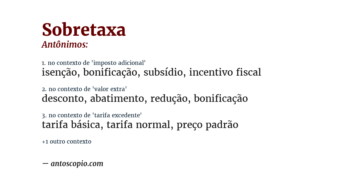 Antônimo de sobretaxa