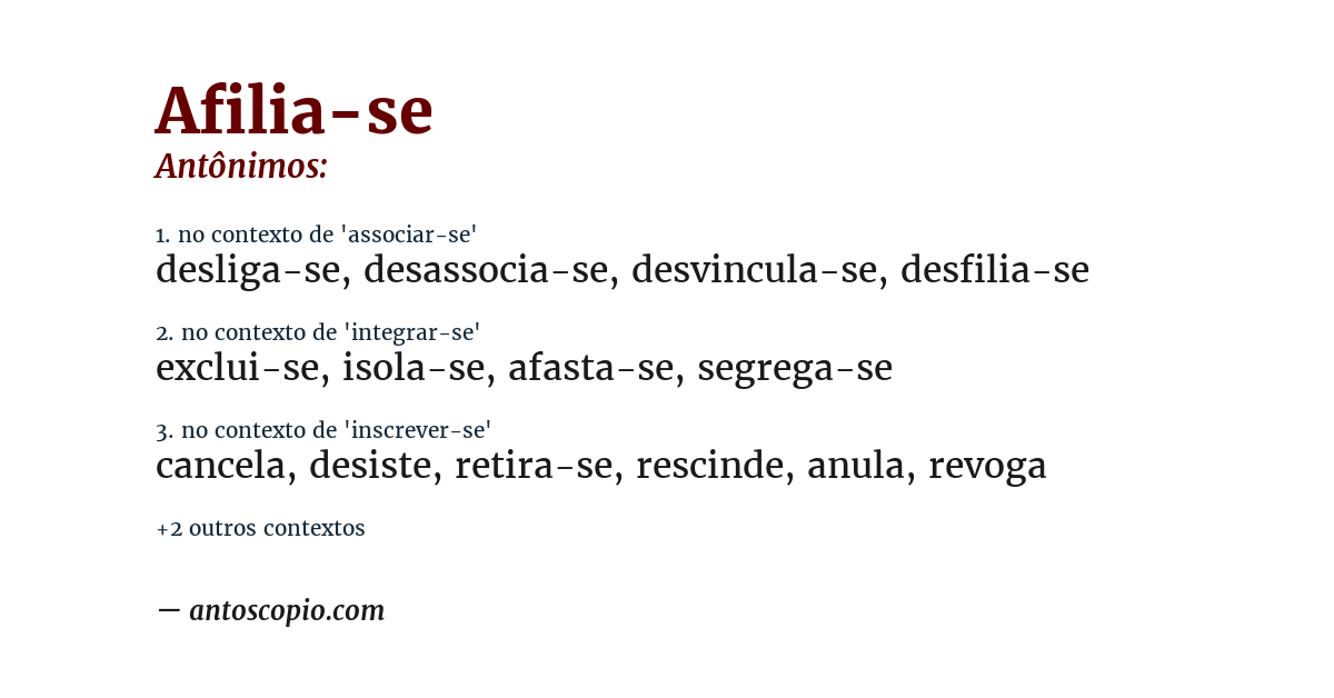 Antônimo de afilia-se