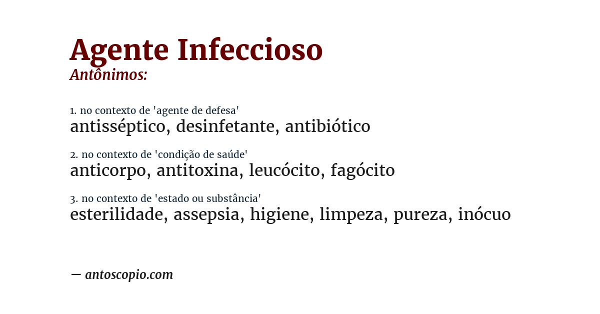 Antônimo de agente infeccioso