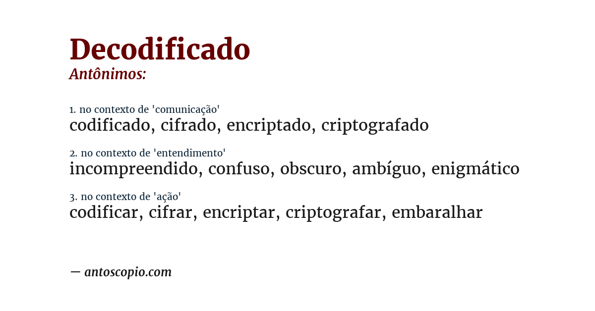 Antônimo de decodificado