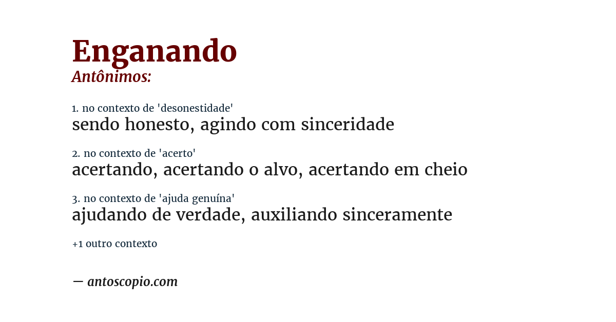 Antônimo de enganando