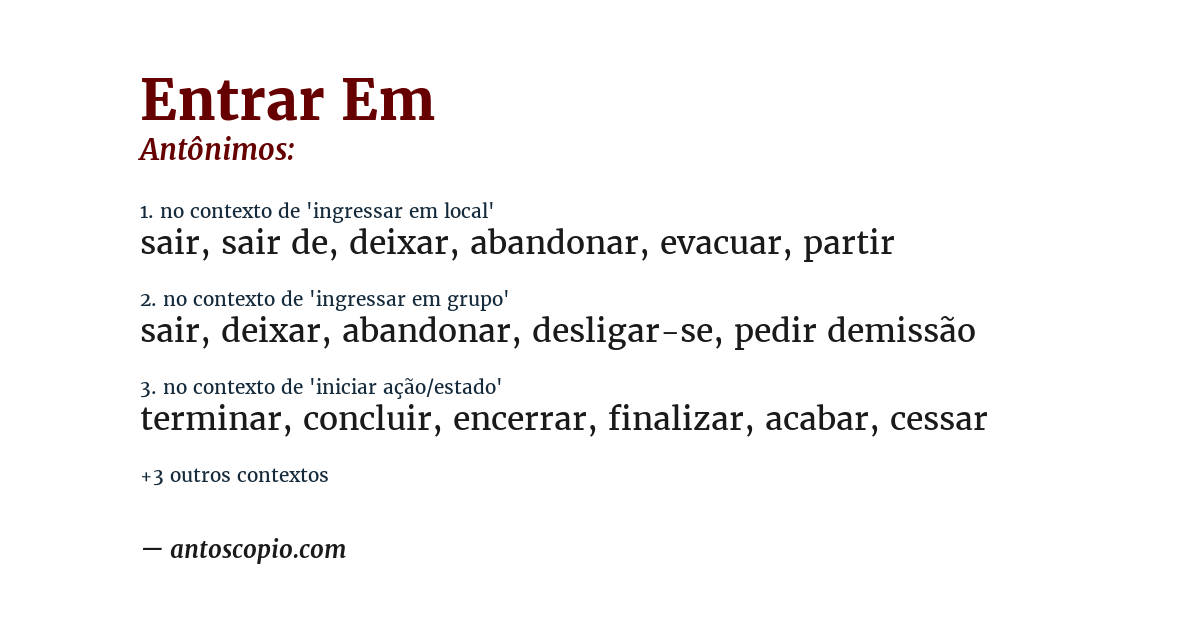 Antônimo de entrar em