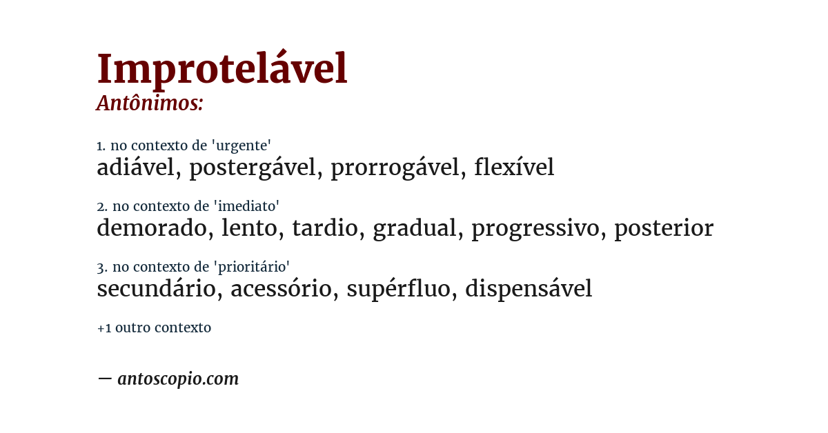 Antônimo de improtelável