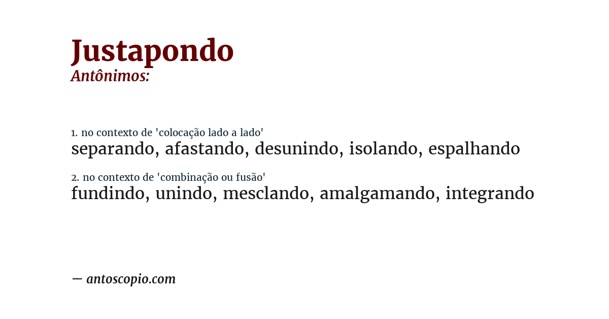 Antônimo de justapondo