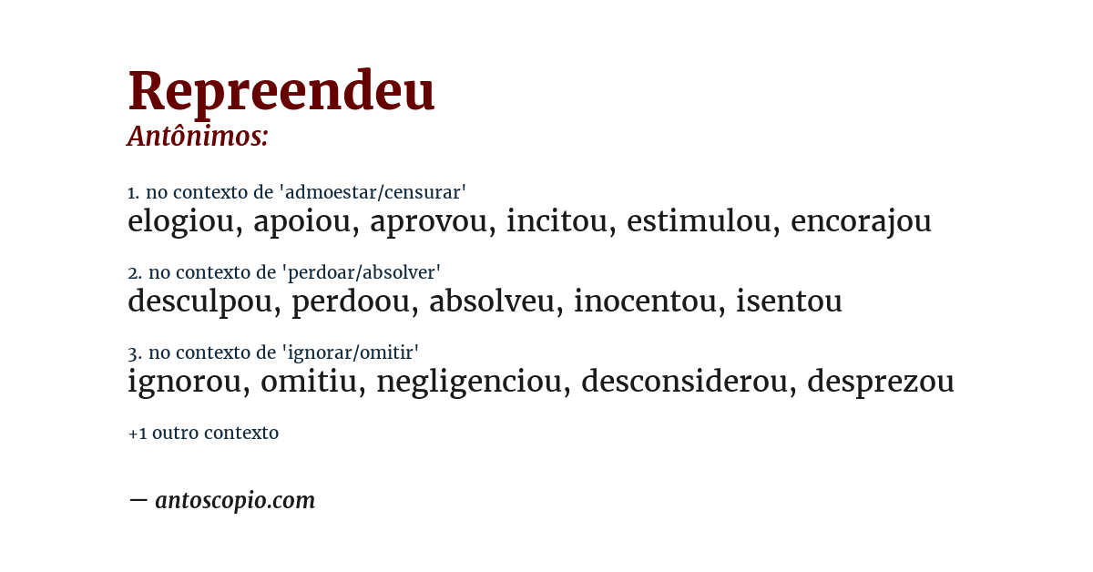 Antônimo de repreendeu