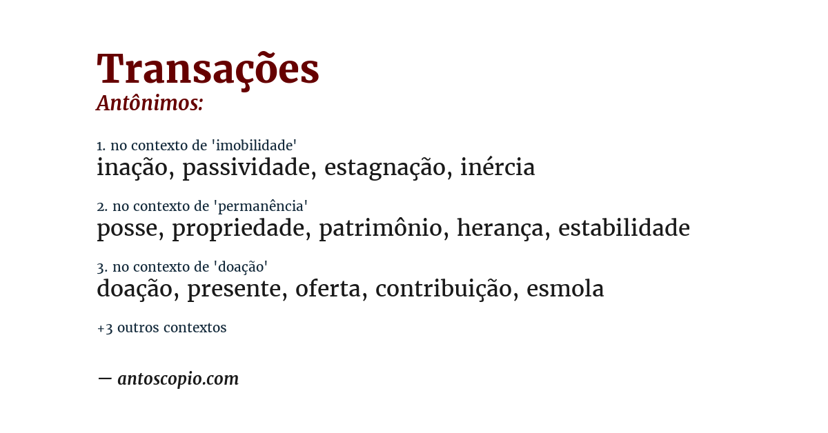 Antônimo de transações