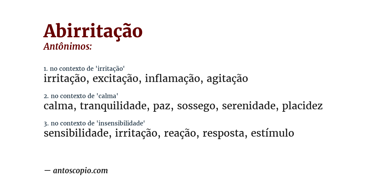 Antônimo de abirritação