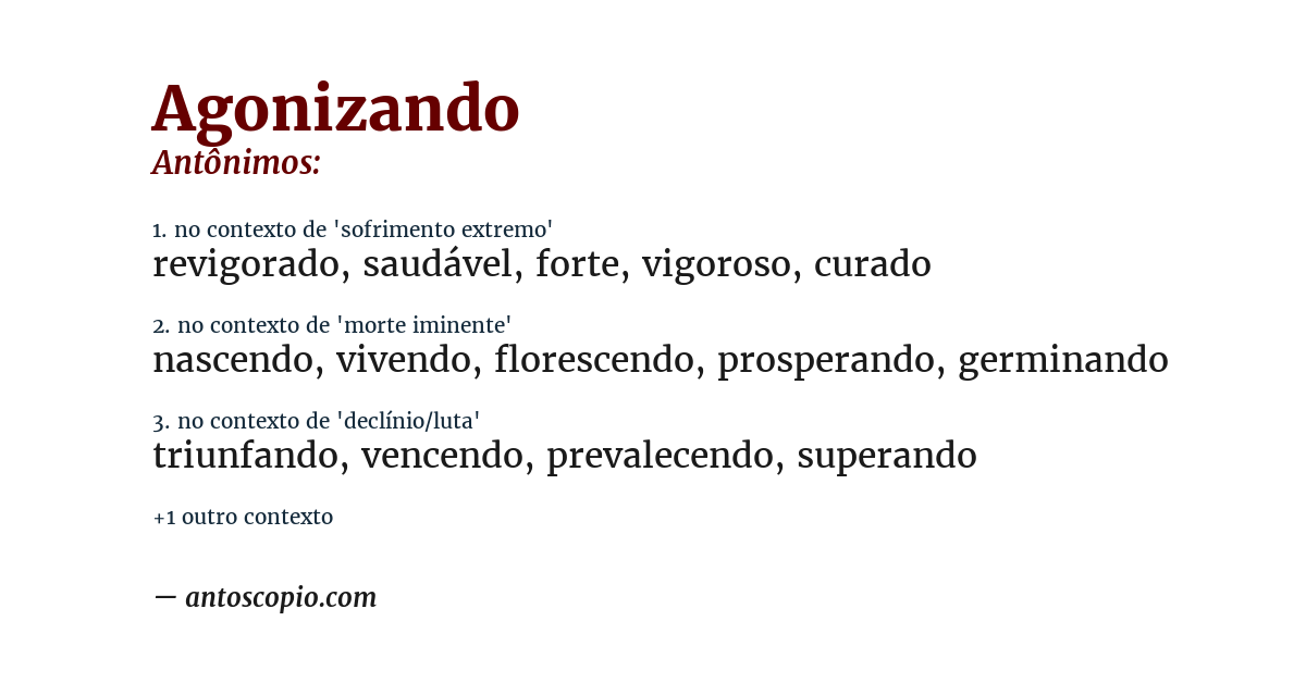 Antônimo de agonizando