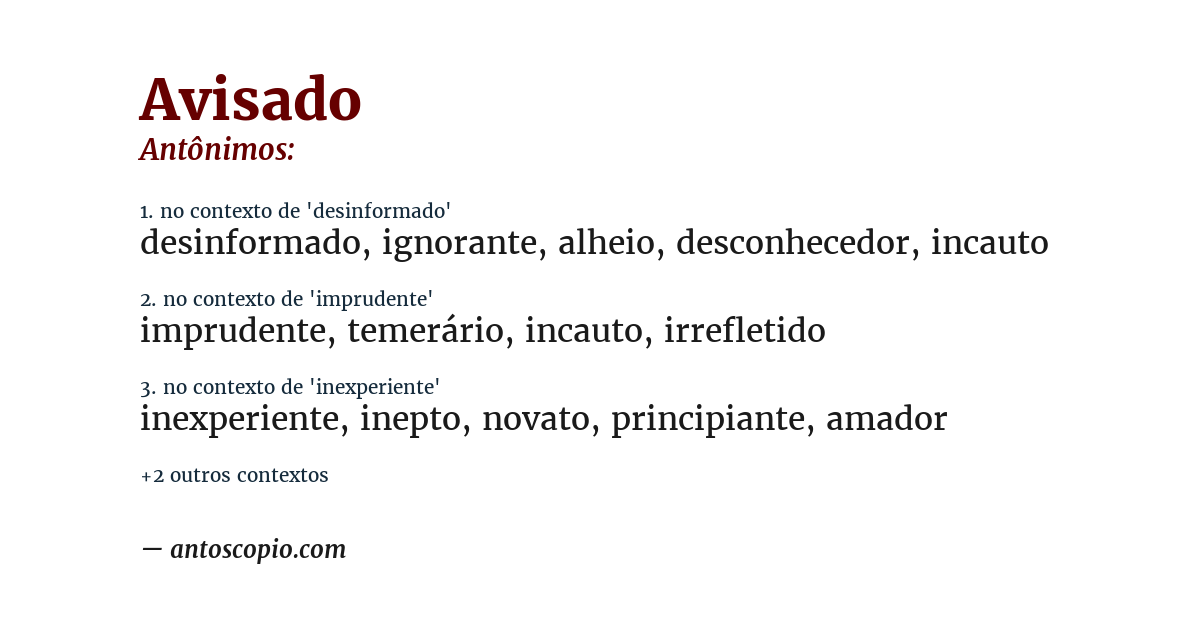 Antônimo de avisado