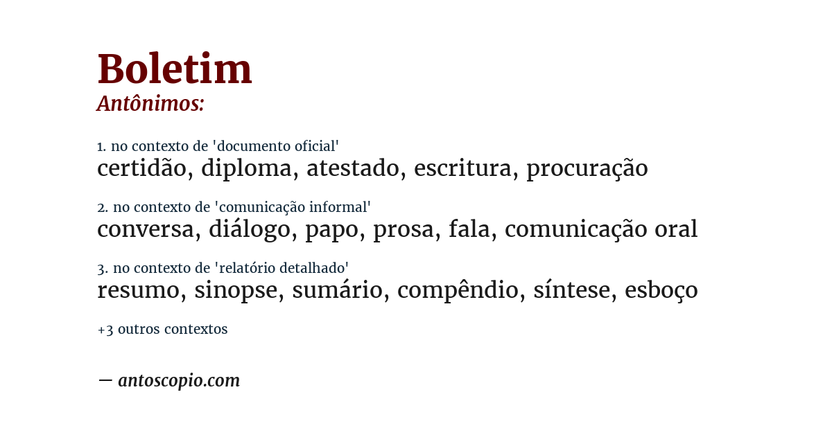Antônimo de boletim
