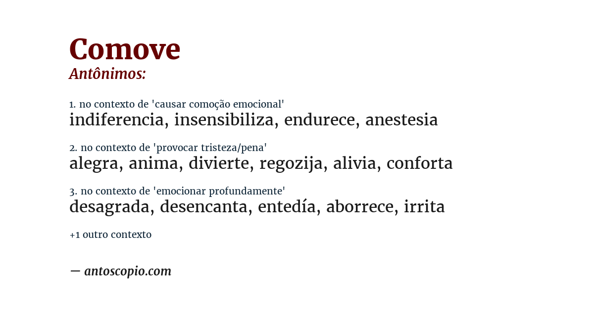 Antônimo de comove