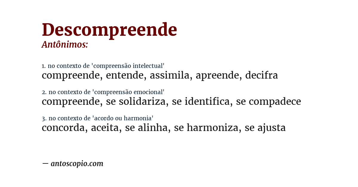 Antônimo de descompreende