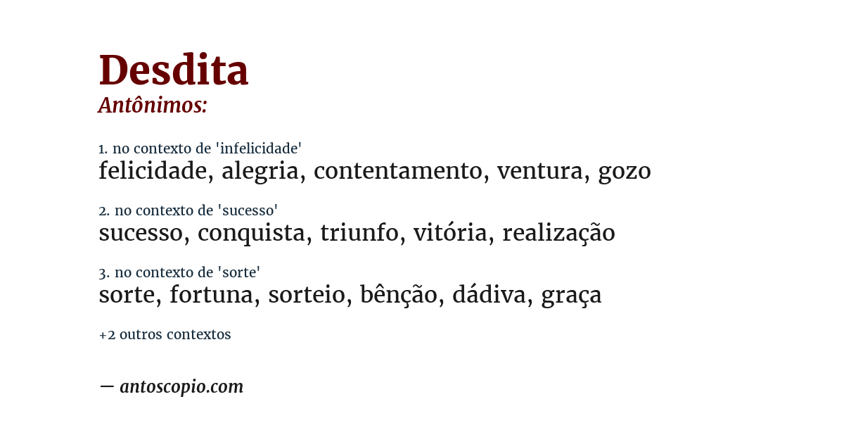Antônimo de desdita