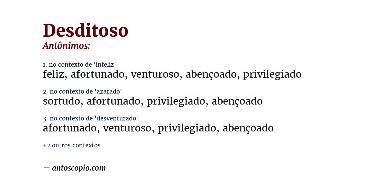 Antônimo de desditoso