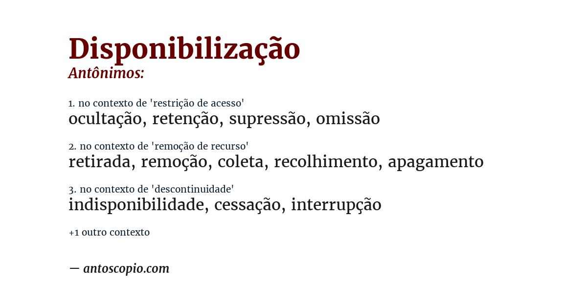 Antônimo de disponibilização