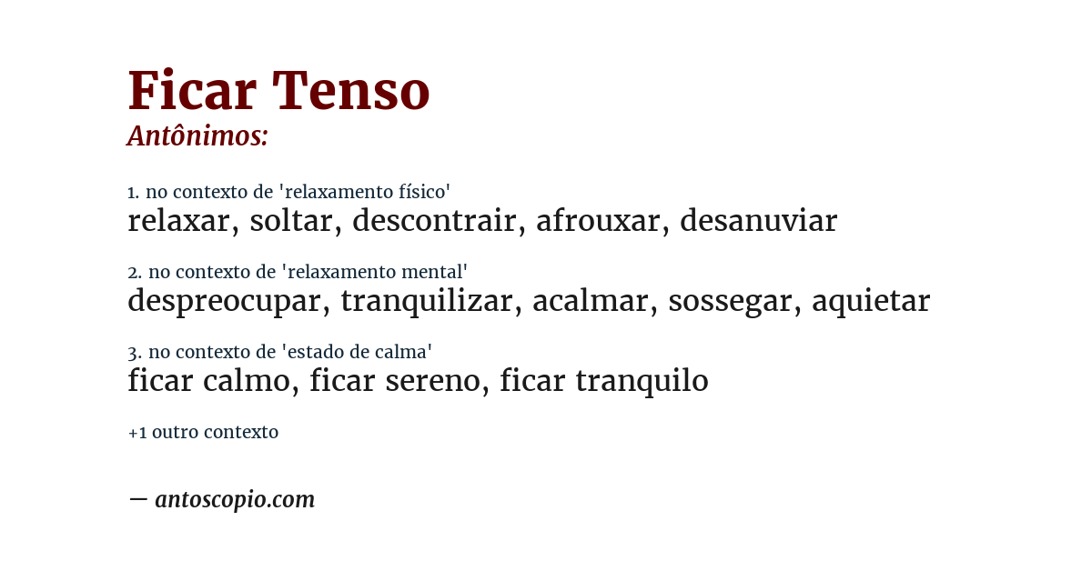 Antônimo de ficar tenso