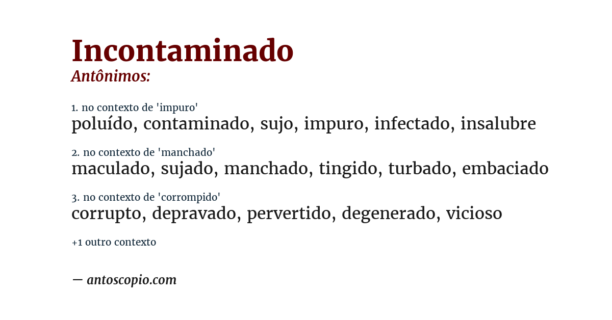 Antônimo de incontaminado