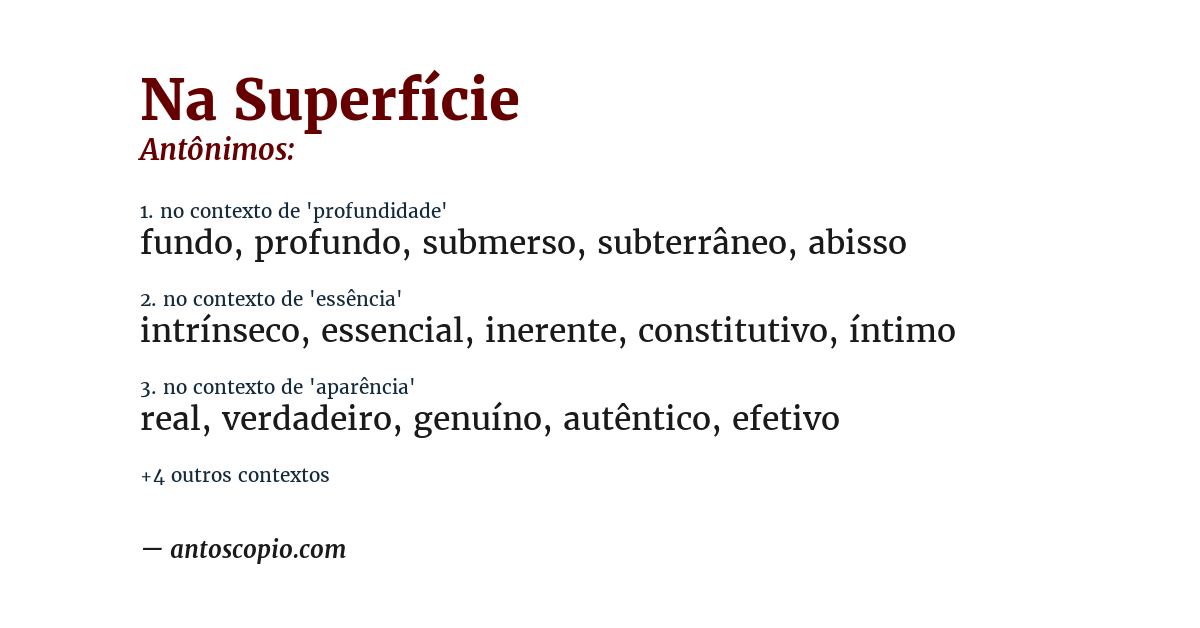 Antônimo de na superfície