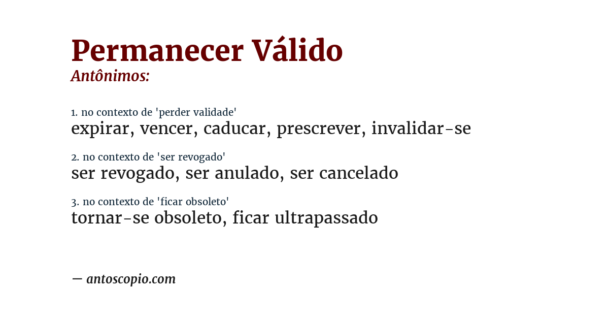 Antônimo de permanecer válido