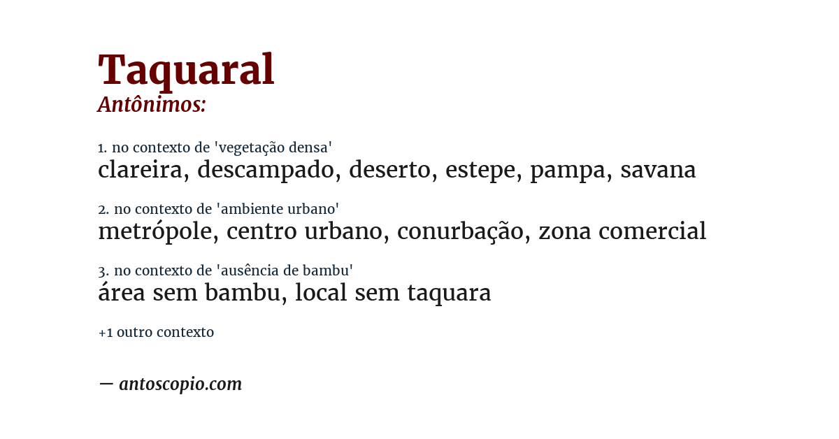 Antônimo de taquaral
