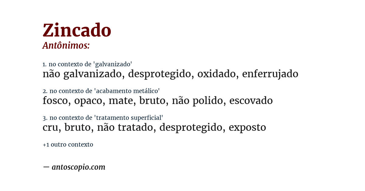 Antônimo de zincado