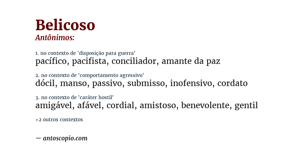Antônimo de belicoso