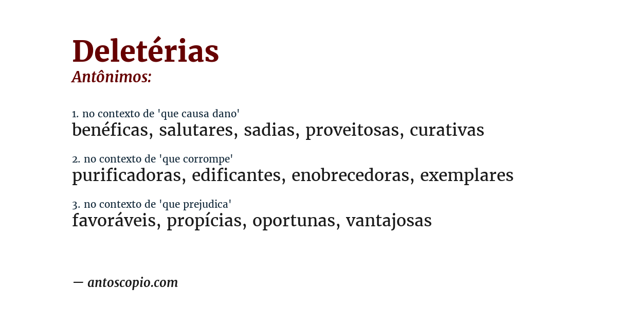 Antônimo de deletérias