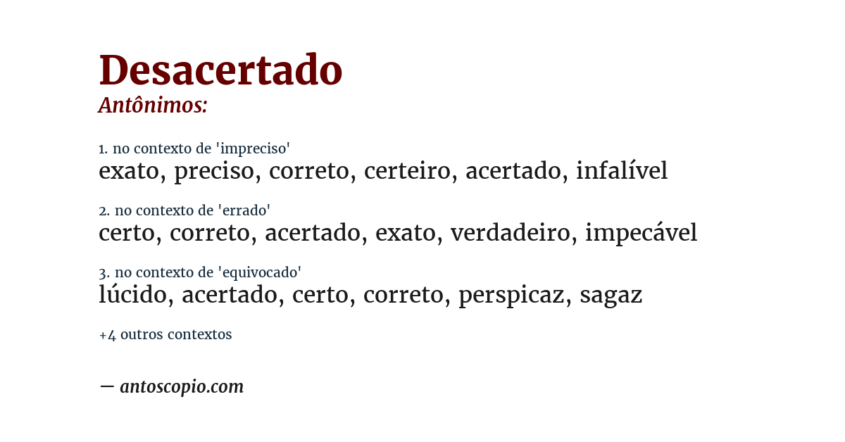 Antônimo de desacertado