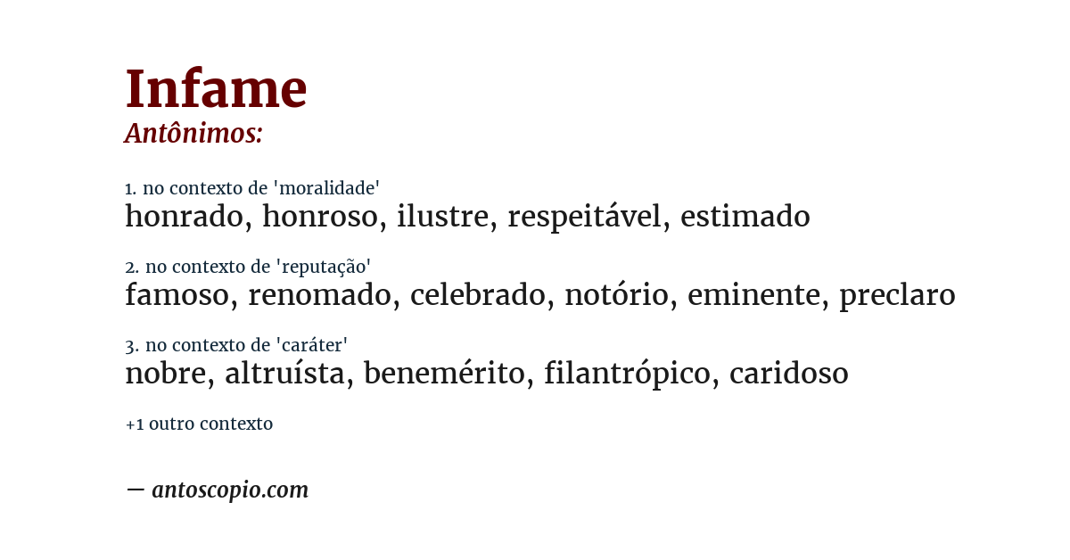 Antônimo de infame
