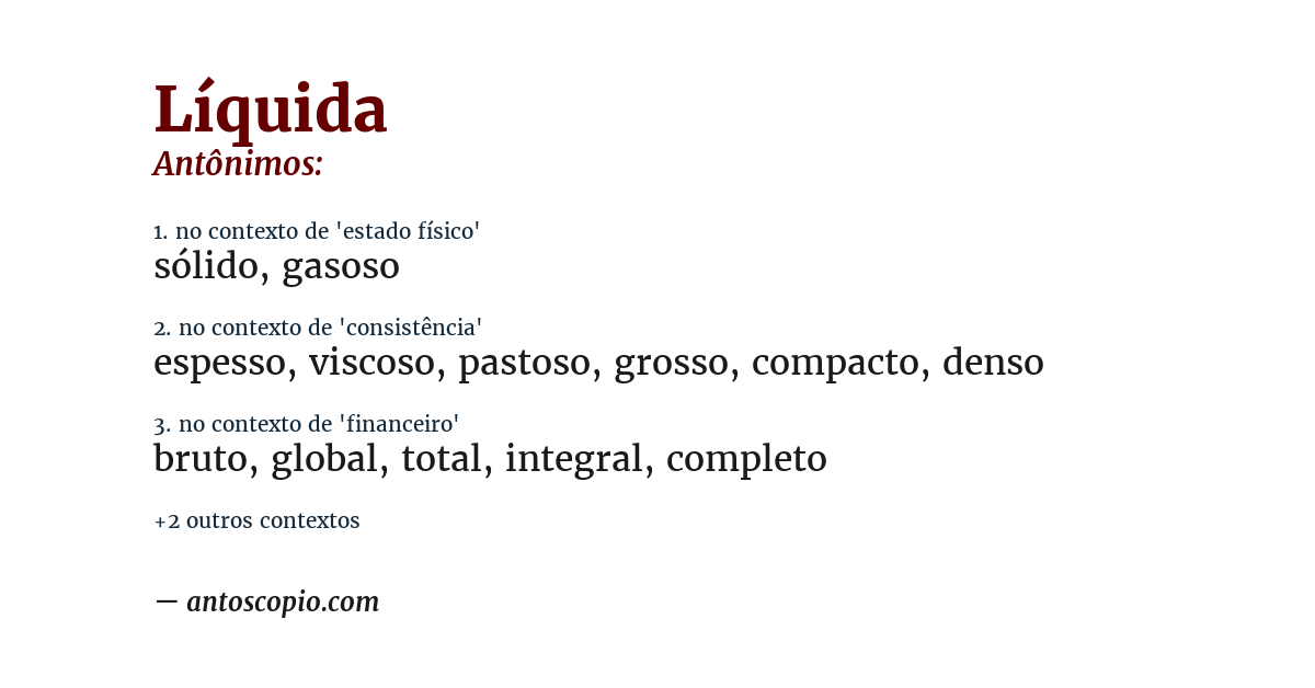 Antônimo de líquida