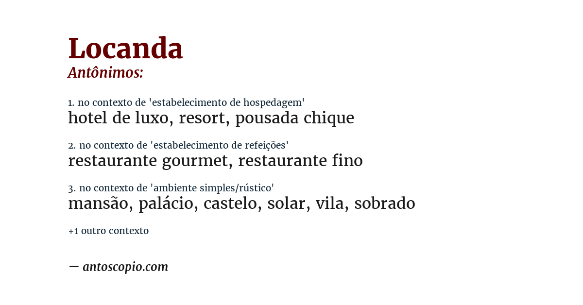 Antônimo de locanda