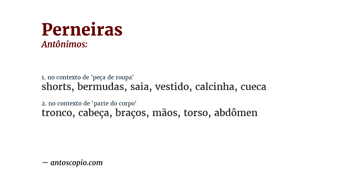 Antônimo de perneiras