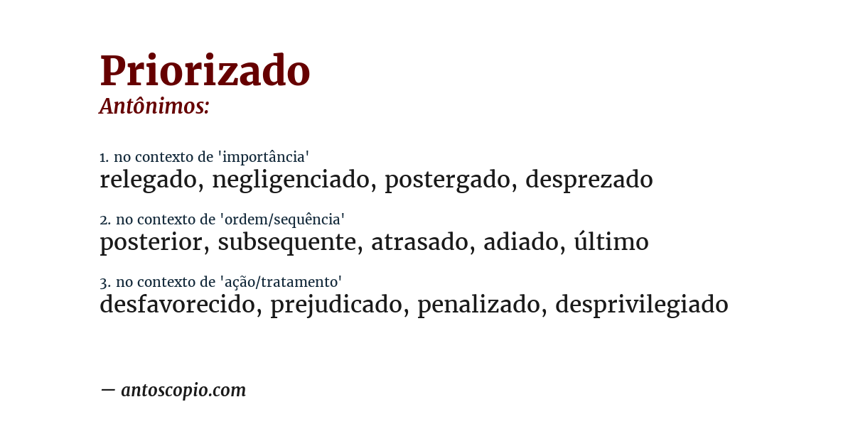 Antônimo de priorizado
