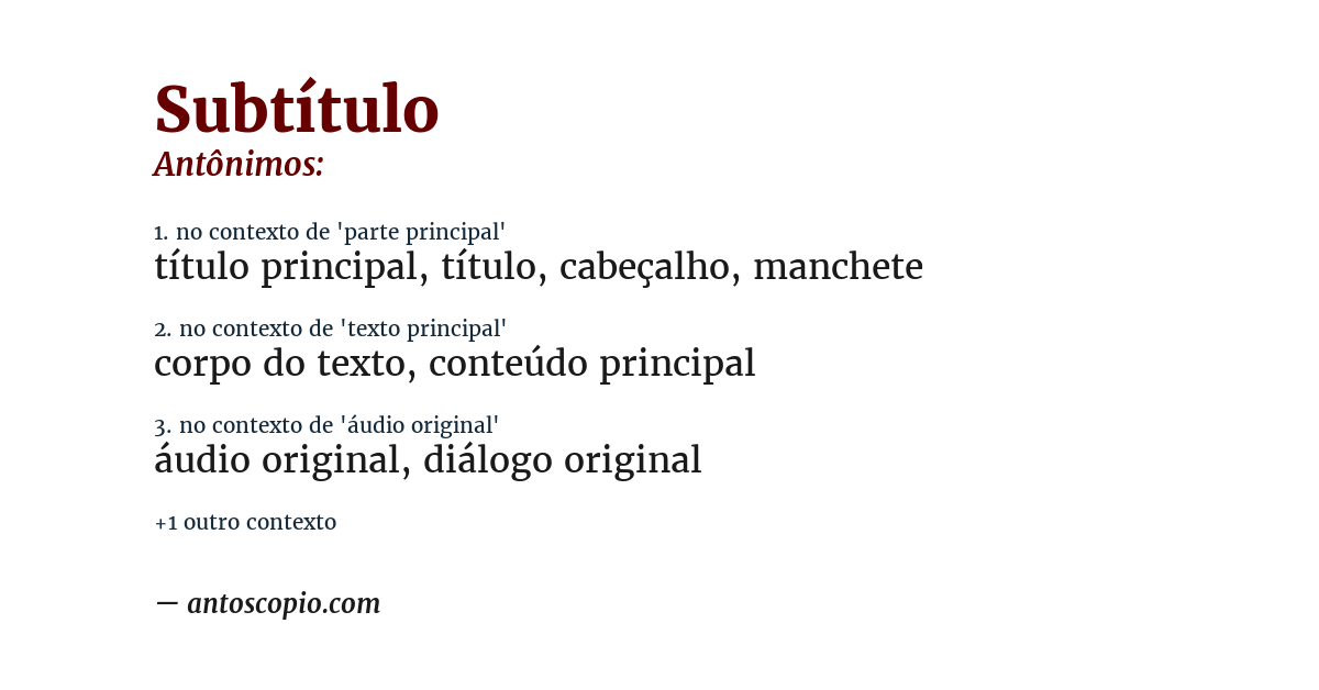 Antônimo de subtítulo