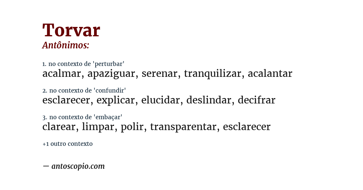 Antônimo de torvar