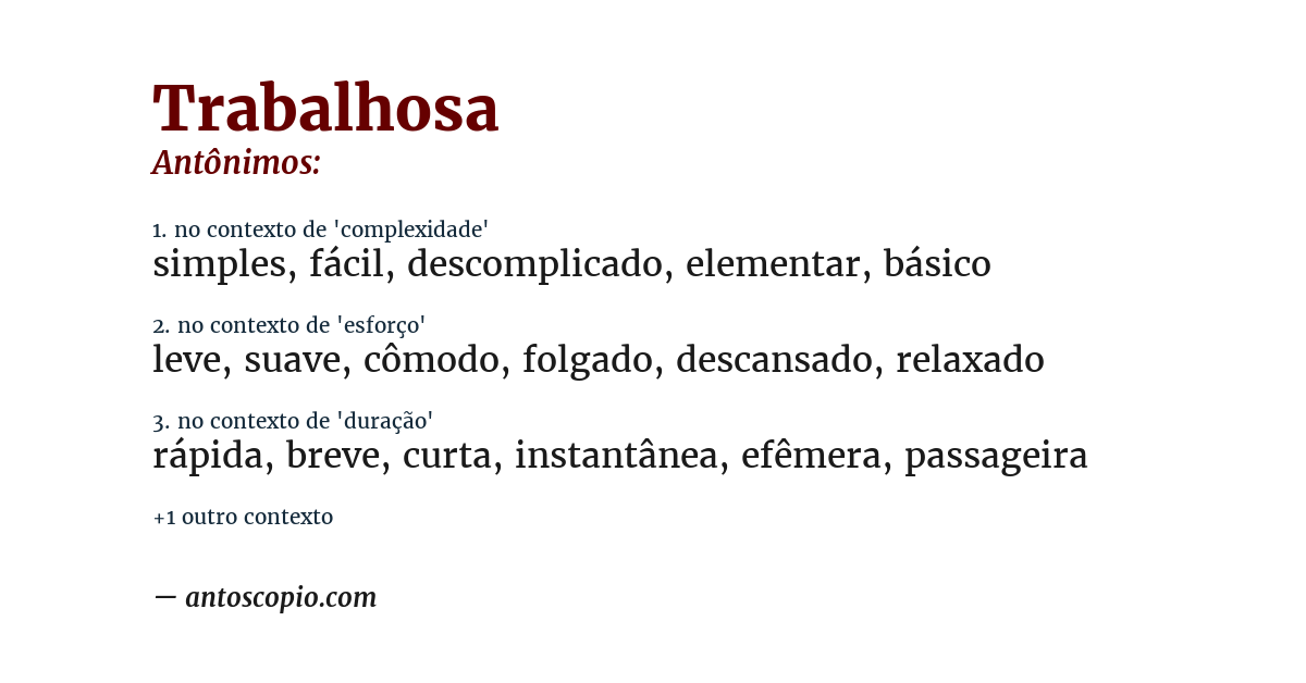 Antônimo de trabalhosa
