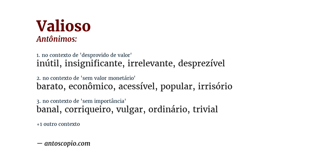 Antônimo de valioso