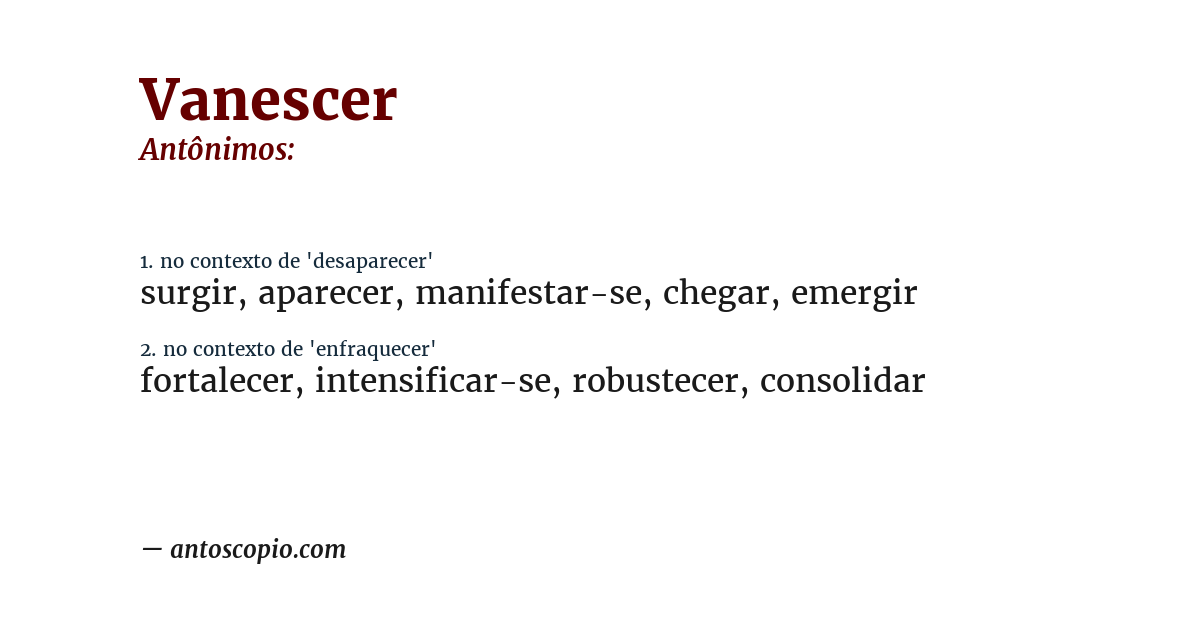 Antônimo de vanescer