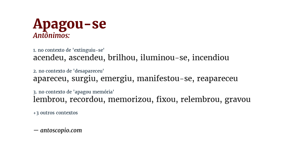 Antônimo de apagou-se