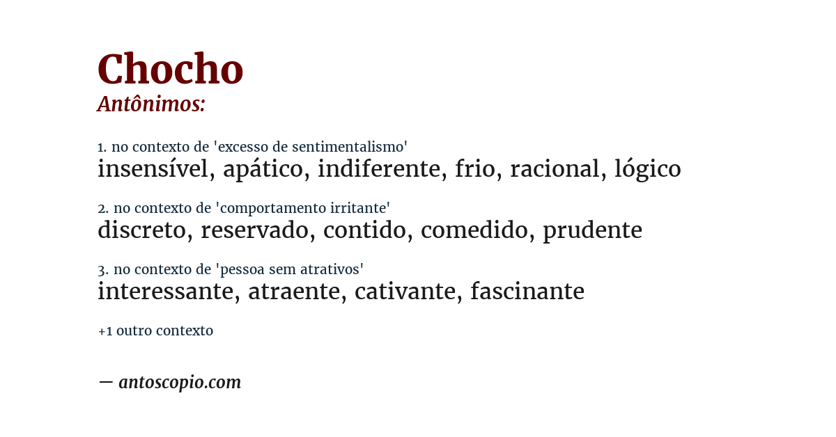 Antônimo de chocho
