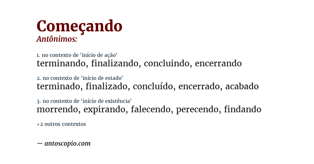 Antônimo de começando