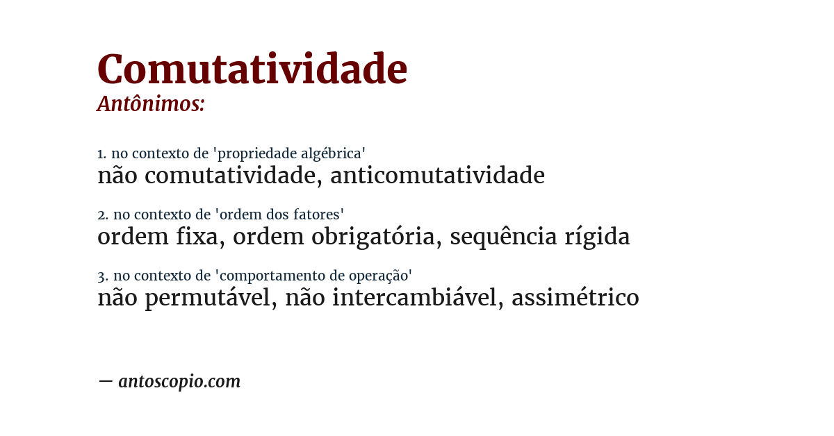 Antônimo de comutatividade